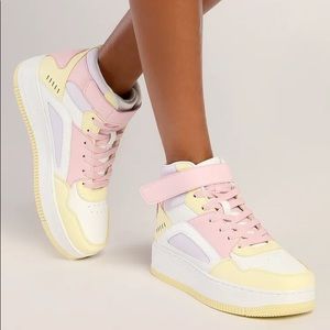 Lulus Haisley Yellow Multi Color Block High Top Platform Sneakers